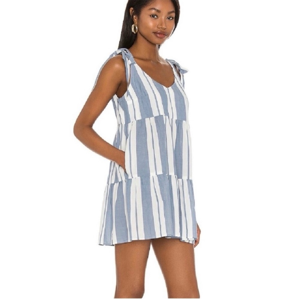 Show Me Your Mumu Blue and White Striped Tiered Mini Dress